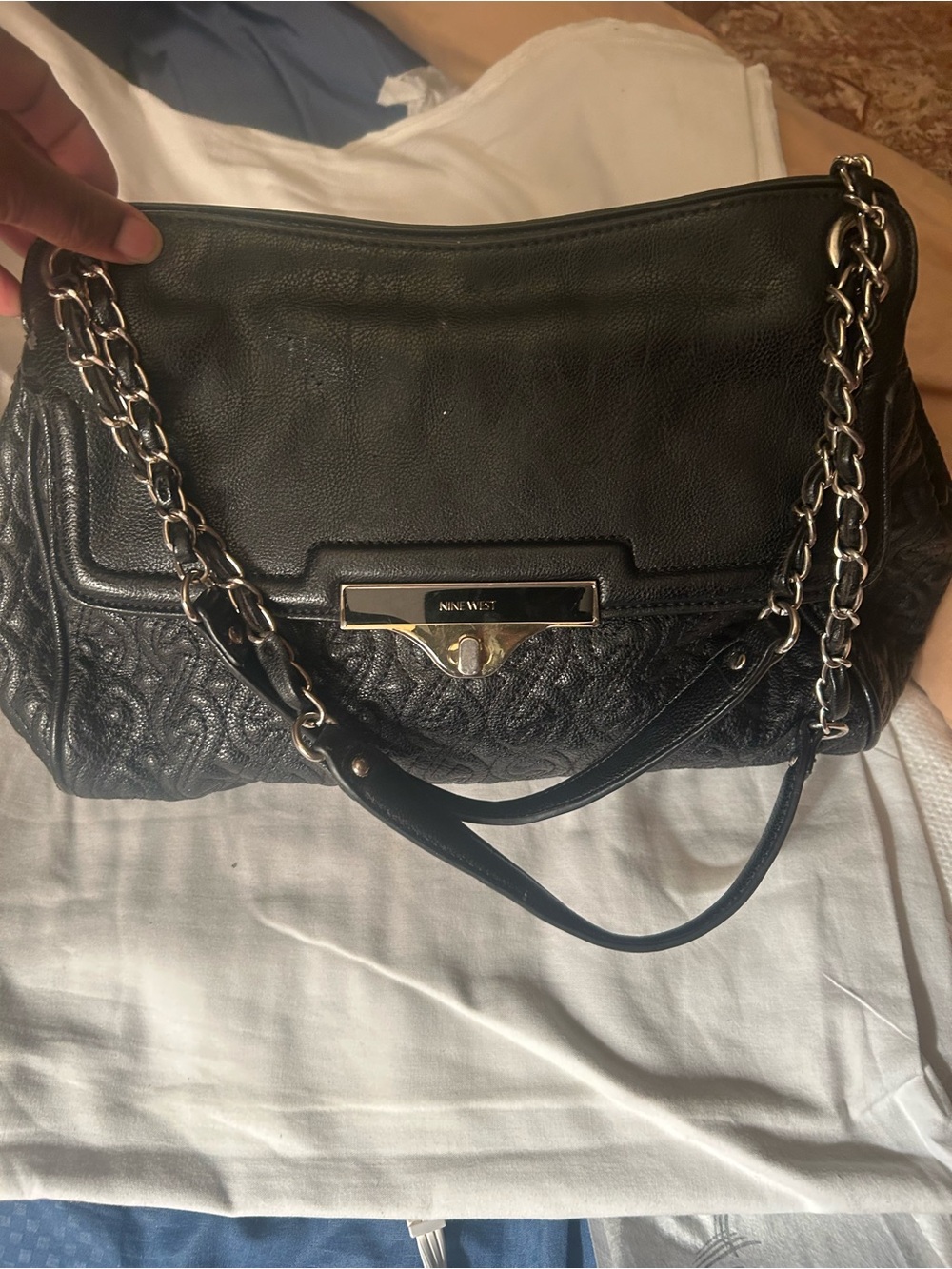 Nine West Black Quilted Chain-Accent Shoulder Bag